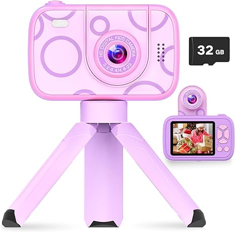 HOFIT Kids Camera, Girls Toys, Gifts for Girls, Kids Video Camera with Flip-up Lens, 1080P HD Digital Camera, 32GB SD Card, Christmas Birthday Gift Ideas for 3 4 5 6 7 8 9 10 11 12 Year Old Kid