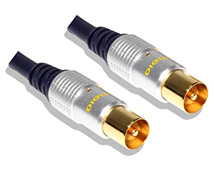 Cable Mountain 1m Male to Male TV Aerial Coaxial Cable with Gold Connectors and Metal Plugs - Blue