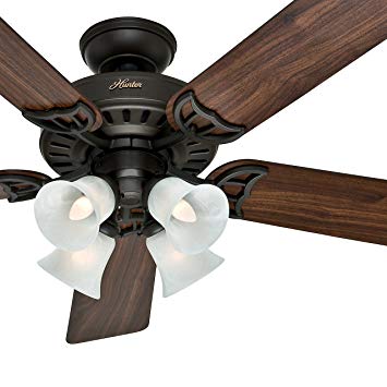 Hunter Fan 52 inch White Ceiling Fan with a Frosted Glass Light Kit, 5 Blade (Certified Refurbished) (New Bronze)