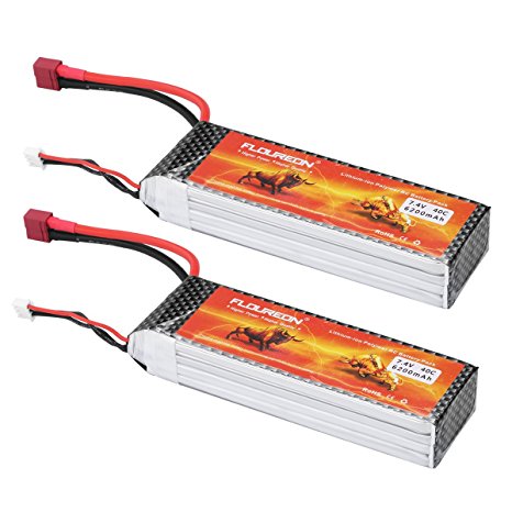 Floureon 2 Packs 40C 2S 6200mAh 7.4V Lipo Battery with Deans Connector for RC Airplane Helicopter Hobby (5.35 x 1.65 x 0.94 Inch)