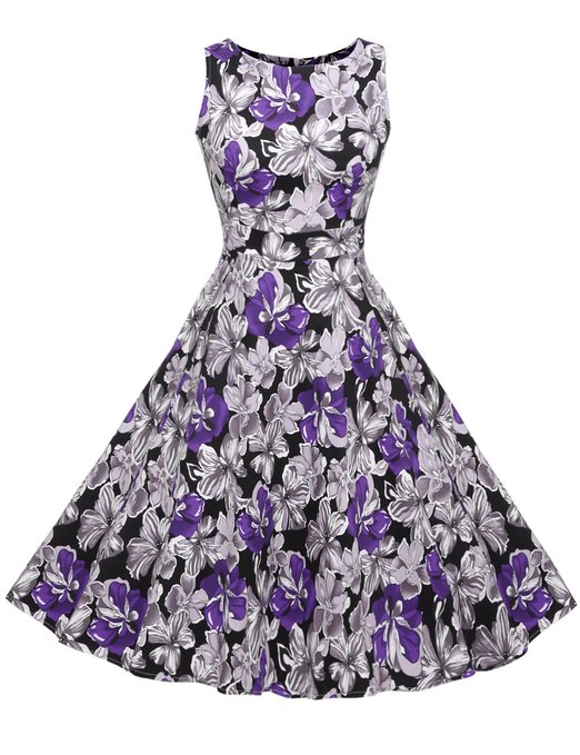 ACEVOG Vintage 1950's Floral Spring Garden Party Picnic Dress Party Cocktail Dress