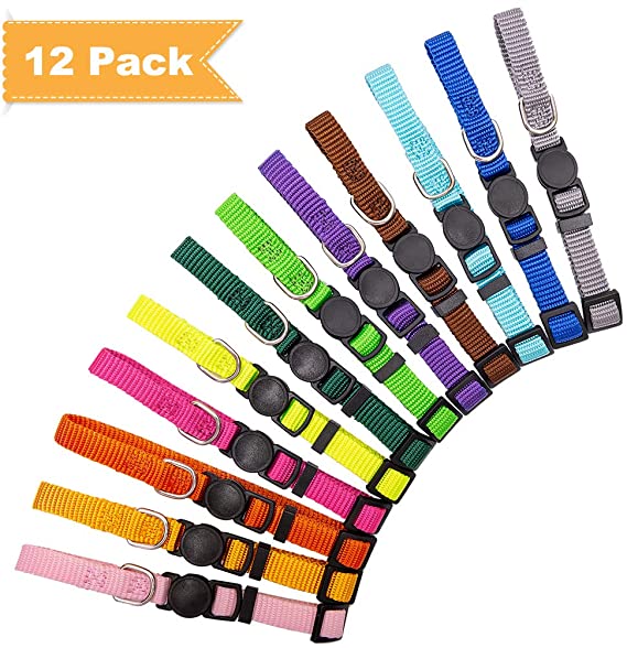 Breakaway Puppy Litter Collars - Whelping Puppy ID Collar 12 Pack - Reflective Soft Adjustable ID Collars 12 Colors with Record Keeping Charts for New Born Whelp Small Dogs Puppy Cat Training
