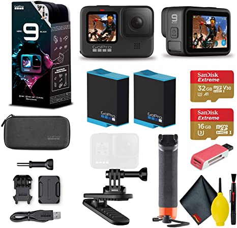 GoPro HERO9 Action Camera - Special Bundle   Floating Hand Grip   Magnetic Swivel Clip   Sandisk 32GB & 16GB SD Cards   2 Batteries   Case and More. 5K HD Video, 20MP Photos, 1080p Live Streaming