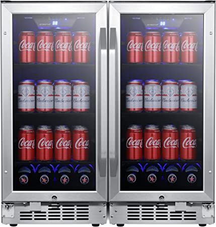 EdgeStar CBR902SGDUAL 30 Inch Wide 160 Can Built-in Side by Side Beverage Cooler with Blue LED Lighting