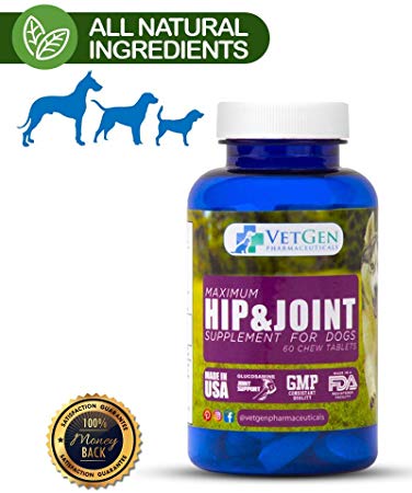 Maximum Hip & Joint Supplement | Beef Flavored Chew Vitamins for Dogs with Glucosamine, MSM, Chondroitin and Manganese for Relief of Muscle Fatigue and Prevention Premature Cartilage Deterioration