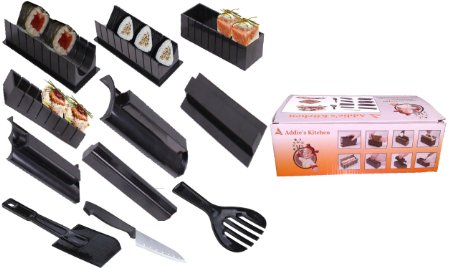 Addie's Kitchen 11 Piece Sushi Maker Set Including Sashimi Knife Rice Spoon And Paddle