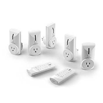 Link2Home EM-1001 Wireless Remote Control Electrical Outlet Switch for Household Appliances & Electronics with 5 Outlets and 2 Remotes, White