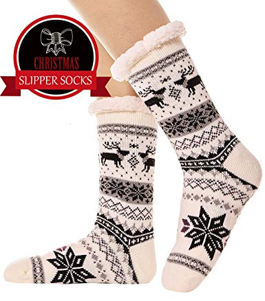 Womens Fuzzy Slipper Socks Warm Thick Heavy Fleece lined Fluffy Christmas Stockings Winter Socks