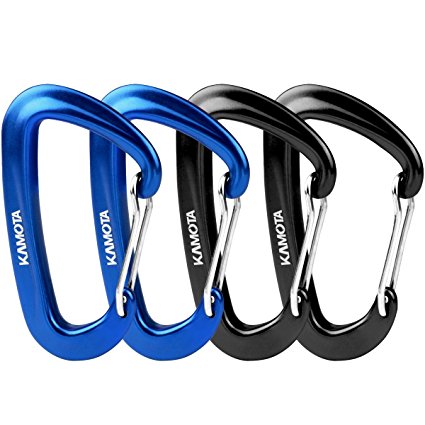 12KN Aluminium Wiregate Carabiners 4 Pack, Rated 2700 LBS Each KAMOTA Lightweight Carabiner Clips for Hammocks Clipping On Camping Accessories Keychains and More