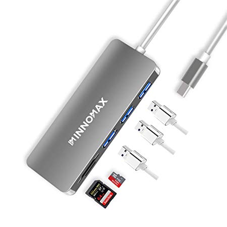 INNOMAX Thunderbolt 3 USB-C Hub/Adapter with 3-Port USB 3.0 Convertor, Memory Card/SD/Micro SD/UHS-I Card Reader for MacBook Pro 2018/2017/2016, MacBook Air 2018,Other USB-C Devices-Gray