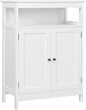 Yaheetech Wooden Bathroom Storage Floor Cabinet, Side Organizer Cabinet with Double Doors and Adjustable Shelf, Freestanding Entryway Console Table, White