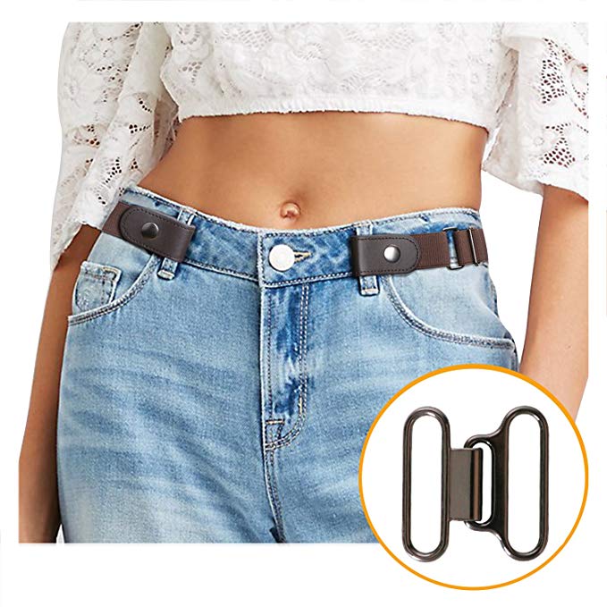 JasGood Women/Men Buckle-Free Elastic Belt - 1.25" Ladies Invisible Waist Belt Fits 24" to 36" - Jeans and Dress with Metal Buckle