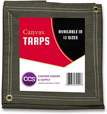 CCS CHICAGO CANVAS & SUPPLY Canvas Tarpaulin, Olive Drab, 7 by 9 feet (Available in 10 More Sizes)