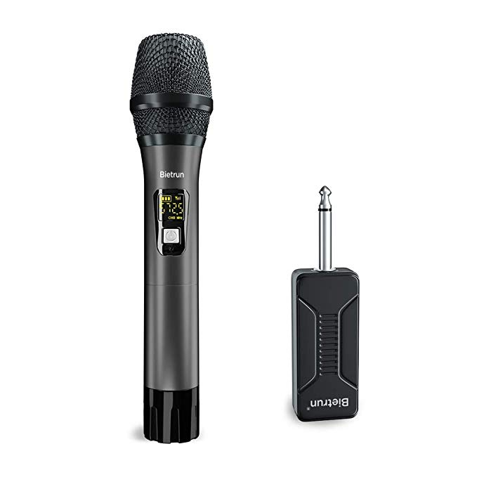 Wireless Microphone Karaoke, UHF Wireless Dual Handheld Dynamic Mic System Set with Rechargeable Receiver, 260ft Range, 6.35mm(1/4'') Plug, for Voice Amplifier, PA System, Singing Machine, Church