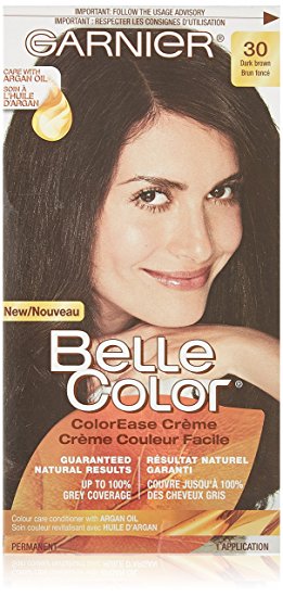 Garnier Belle Color Cream in 30 Dark Brown. Guaranteed Natural Results. Up to 100% Grey Coverage