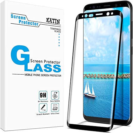 KATIN Screen Protector For Samsung Galaxy S9 Tempered Glass, Support Fingerprint Unlock, 3D Curved Dot Matrix, Full Screen Coverage, Anti Scratch, Touch Sensitive, HD Clear