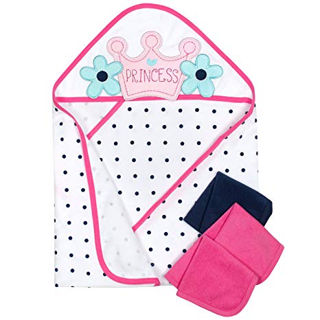 Gerber 4-Piece Hooded"26 x 30" Towel and 9"x 9" Washcloth Set, Princess