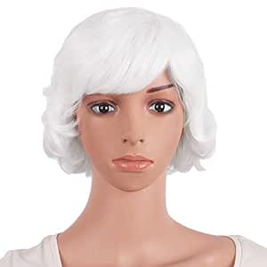 MapofBeauty 11.8 Inch/30cm Special Women Short Curly Side Bangs Fashion Wig (White)