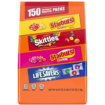 SKITTLES, STARBURST Original, STARBURST Fave Reds, & LIFE SAVERS Gummies Halloween Candy Mix, 44.07 oz. 150-Piece Bag