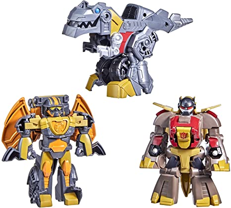 Transformers Dinobot Adventures Dinobot Squad Grimlock, Dinobot Snarl, and Predaking 3-Pack Converting Figures, 4.5-Inch Toys, Ages 3 and Up