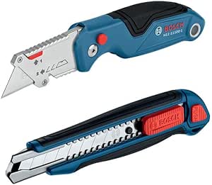 Bosch H11-14100-1 2-Piece Utility Knife Set | Folding and Snap-Off Knives with Robust Design, Integrated Blade Storage, and Belt Clip - Includes 4 Blades