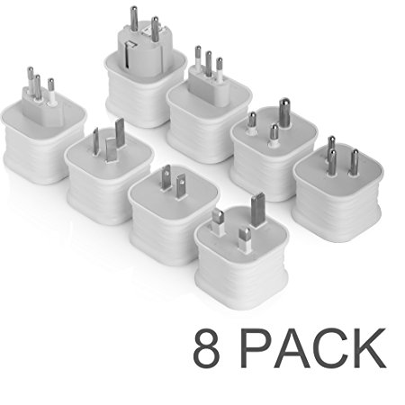 BESTEK Grounded Power Adapter Plug US to UK, France Most Europe, US / Japan, Italy, Australia / China, India, Israel, Brazil Worldwide Travel Converter Adapter Set - 8 Packs