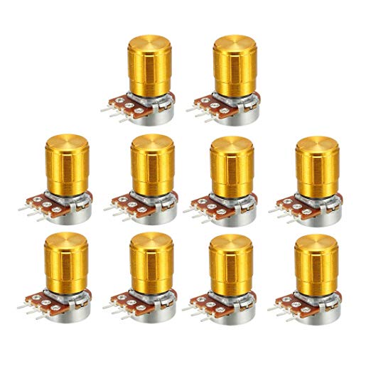 uxcell WH148 50K Ohm Variable Resistors Single Turn Rotary Carbon Film Taper Potentiometer W Knobs 10pcs