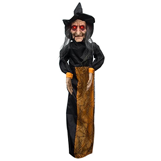 Animated Witch Ghost Halloween Decorations - ON'H 3.6 Feet Halloween Party Hanging Grim Reaper Skull with Sound and Glowing Red Eyes – Black