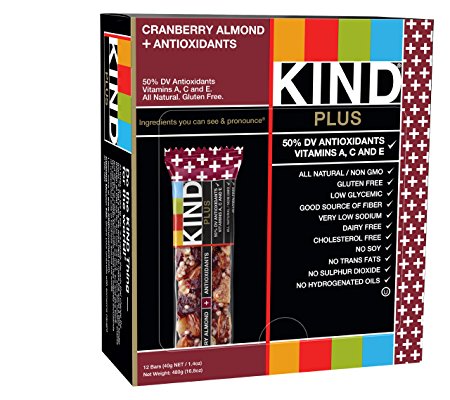 KIND Bars, Cranberry Almond   Antioxidants, Gluten Free, 1.4 Ounce Bars, 12 Count