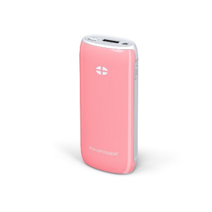 Portable Charger RAVPower 6000mAh Luster with iSmart Technology External Battery Pack Power Bank 21A Output iPhone 6 5s 5c iPad Air 2 mini 3 Galaxy S5 S4 Note 4 3 Nexus 6 LG and More - Pink