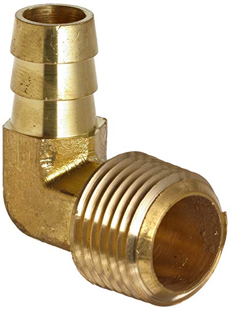 Anderson Metals Brass Hose Fitting, 90 Degree Elbow, 5/16" Barb x 1/4" Male Pipe