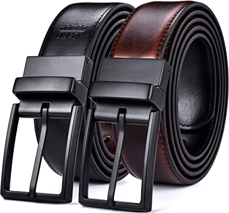 Beltox Fine Men's Dress Belt Leather Reversible 1.25" Wide Rotated Buckle Gift Box