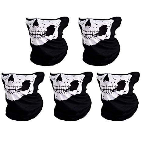 CIKIShield Seamless Skull Face Mask Bandana Motorcycle Face Masks Skeleton Face Shield (5pcs-white)
