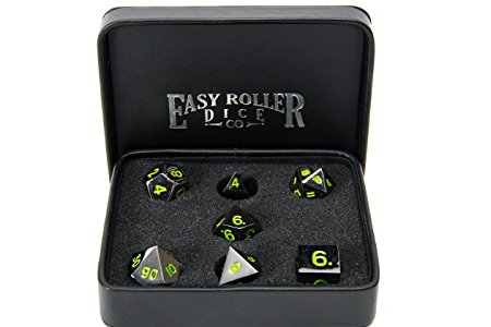 Serpent's Blood Green Gun Metal Polyhedral Dice Set | 7 Piece | Professional Edition | FREE Display Case | Hand Checked Quality Control and Precision Machining Accuracy