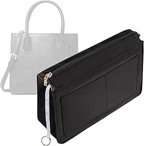 Vercord Purse Organizer Insert with Zipper for Women Hobo Handbags Shaper Insert 12 Pockets Bag Black Large