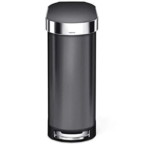 simplehuman Slim Step Trash Can with Liner Rim, Black Stainless Steel, 45 L/12 Gal