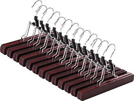 Non-Slip Wooden Hanger - Slack Hanger - Wood Skirt Hangers - (Pack of 12) by Utopia Home (Walnut Finish)