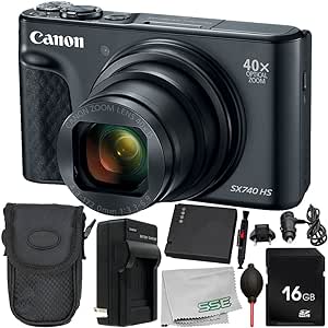 Canon PowerShot SX740 HS Digital Camera (Black) 9PC Bundle - Includes Replacement Battery   AC/DC Rapid Home & Travel Charger   MORE