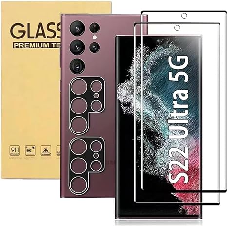 Russell Hobbs [2 2 Pack] for Samsung Galaxy S22 Ultra 5G Screen Protector Tempered Glass Camera Lens Protector,Touch Sensitive,Fingerprint Support,9H Hardenss