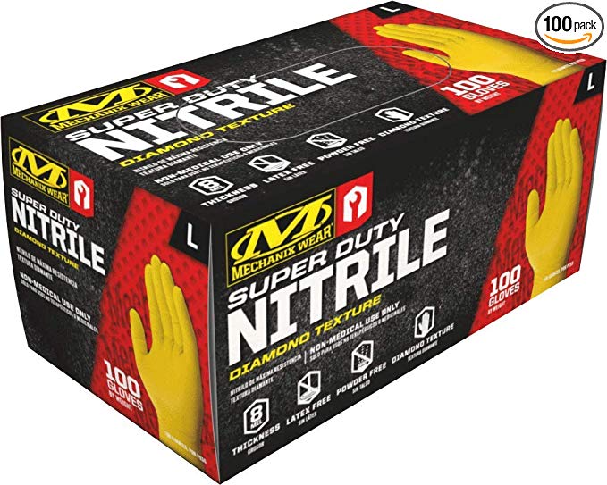 Mechanix Wear - Nitrile Disposable Gloves - Powder Free, Latex Free, Diamond Textured - 8 mil Yellow (Large, 100 Pack)