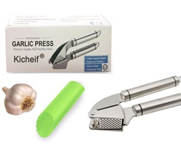 Kicheif Grillers Garlic Press and Peeler Set. Stainless Steel Mincer and Silicone Tube Roller