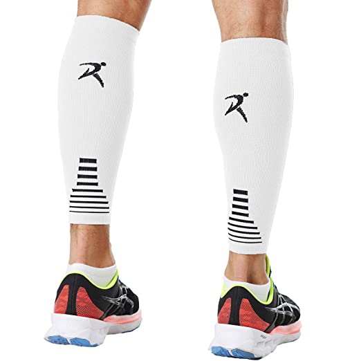 Calf Compression Sleeves Men Women Shin Splints Running (Pair White) (XL)