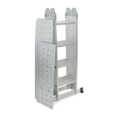 ARKSEN 15.5FT Platform Multi-Purpose Folding w/ 2-Free Plate Multi-Fold Step Aluminum Ladder EN131 Scaffold Extension