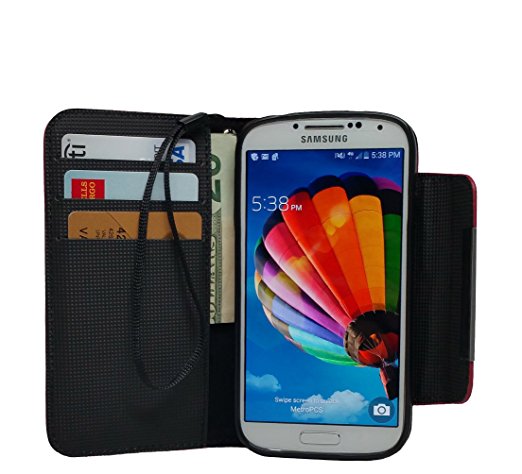 MXX PU Leather Wallet Case with Card Holder and Magnetic Clasp for Samsung Galaxy S4 - Black
