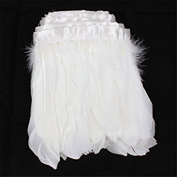 AWAYTR Duck Goose Feather Trim Fringe 2 Yards (White)