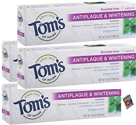 Tom's of Maine Antiplaque and Whitening Fluoride-Free Toothpaste, Peppermint, 5.5 oz, Pack of 4 (Case of 4)