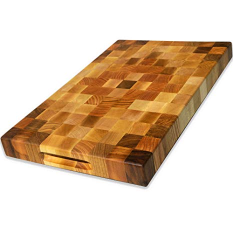 Eco Home Wood cutting boards for kitchen - Wooden butcher block Cutting board | End grain cutting board with feet  20x14 inch