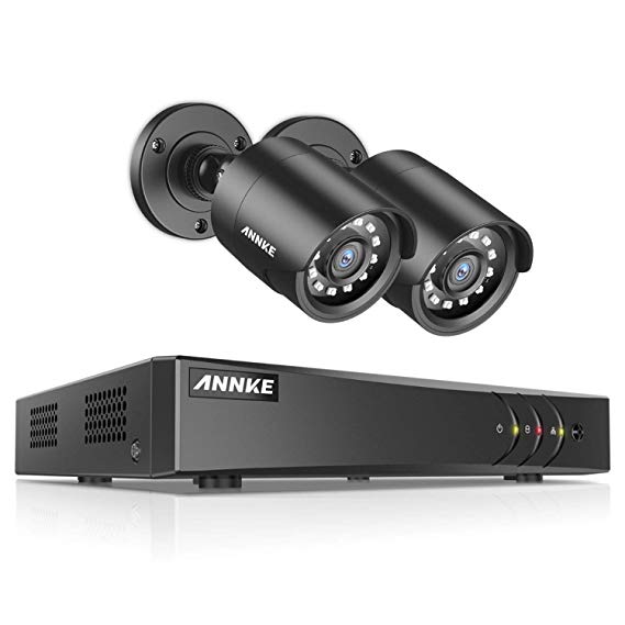 ANNKE 4 1CH 1080P Lite H.264  HD TVI DVR Recorder CCTV Camera System and 2x 1080P Weatherproof Security Cameras System, Email Alert with Images, Remote Access, NO Hard Drive