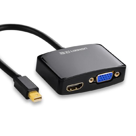 Mini DP to HDMI VGA, Ugreen Mini DisplayPort (Thunderbolt) to HDMI VGA Adapter Converter for Macbook Pro Air iMac Surface Pro 3 Black