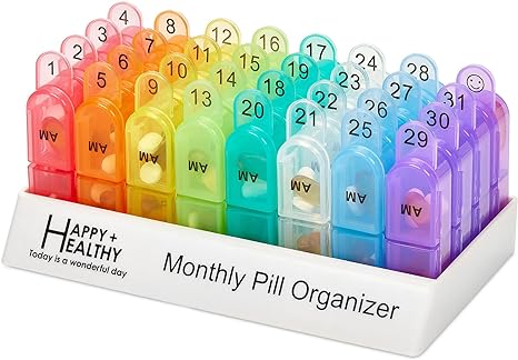 Monthly Pill Organizer 2 Times a Day, 30 Day Pill Box AM PM, Morning and Night One Month Pill Box Organizer with Daily Removable 31 Day Pill Organizers and Organizing Tray